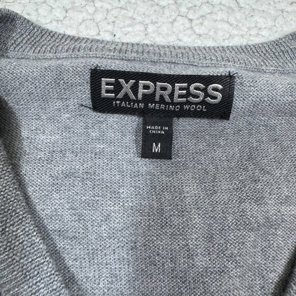 Express Mens Argyle V Neck Merino Wool Pullover Sweater Size M Preppy Stretch - Picture 3 of 4
